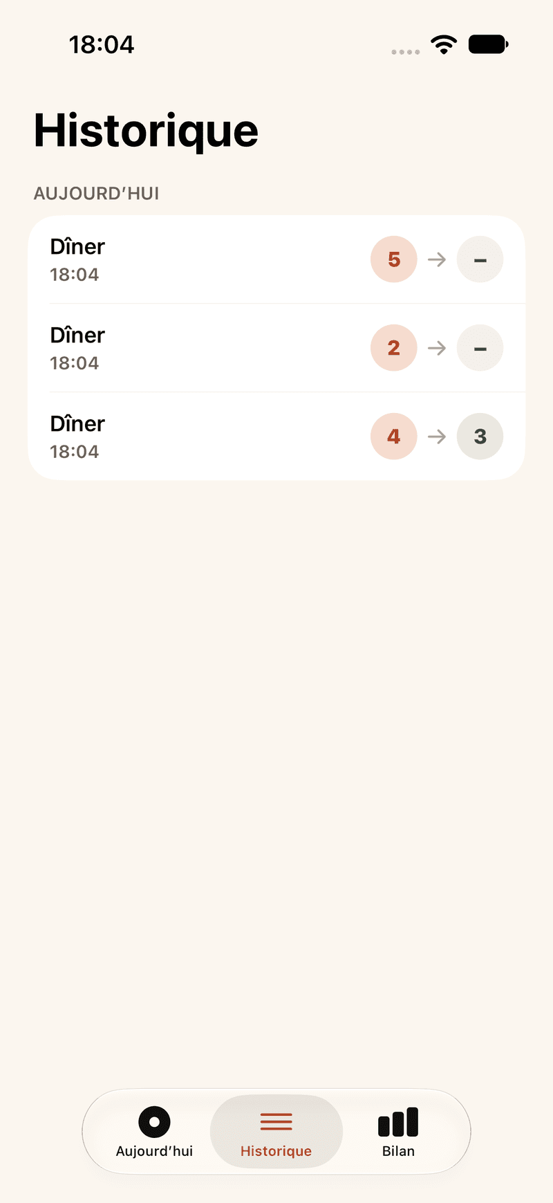Historique des repas regroupés par jour